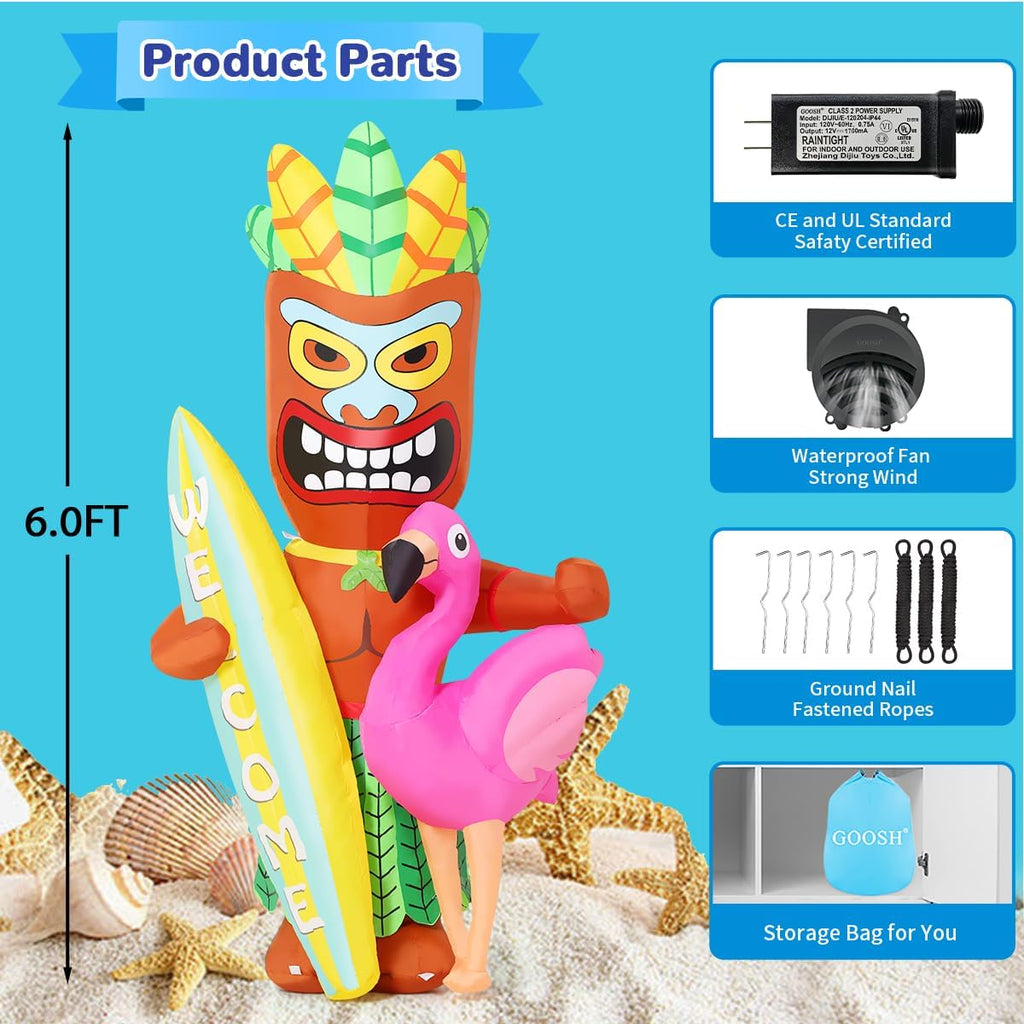 goosh 6 ft summer inflatables tiki luau decorations on a desk or shelf