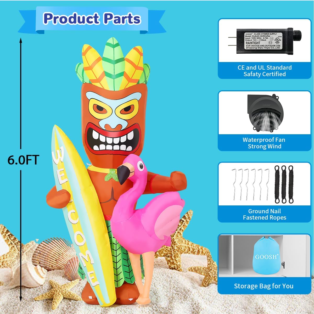 goosh 6 ft summer inflatables tiki luau decorations on a desk or shelf
