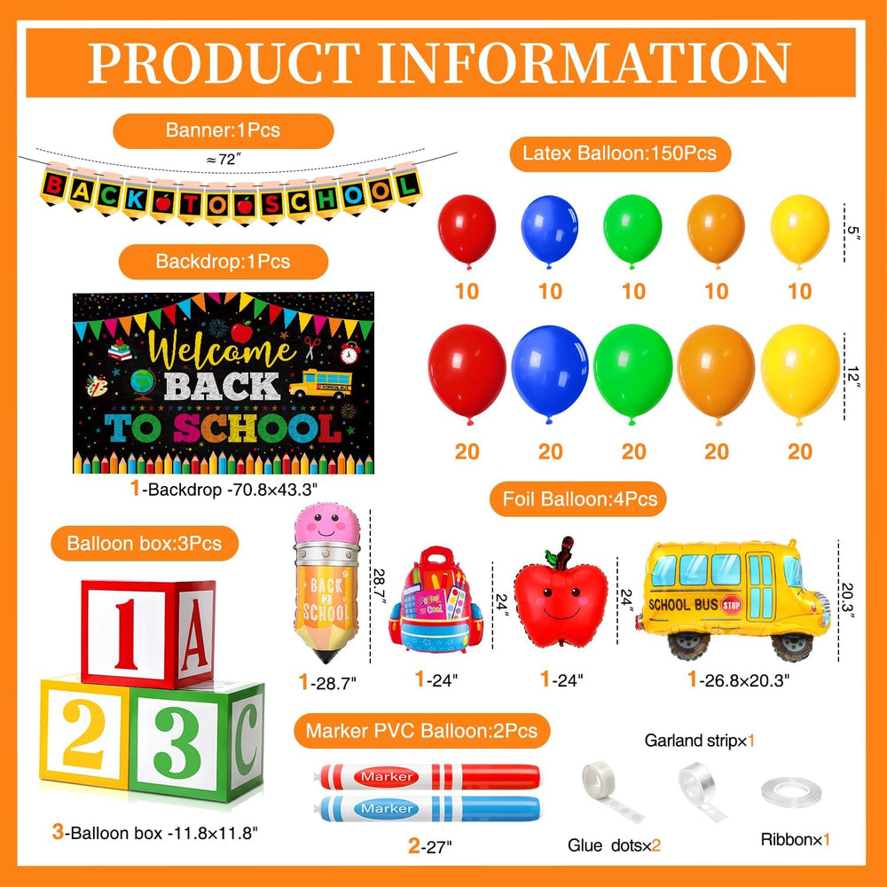 Back to School Balloon Arch Kit, 165Pcs First Day Decor with Balloon Boxes