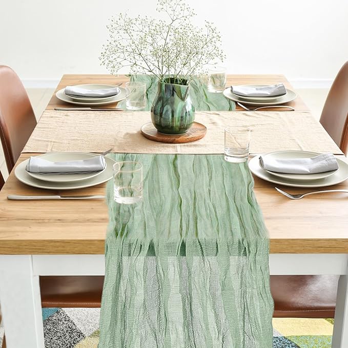 12 Pack Cheesecloth Table Runner,10ft Rustic Sheer Runner Gauze Boho Wedding Decor Romantic Table Runner for Wedding Bridal Shower Birthday Party