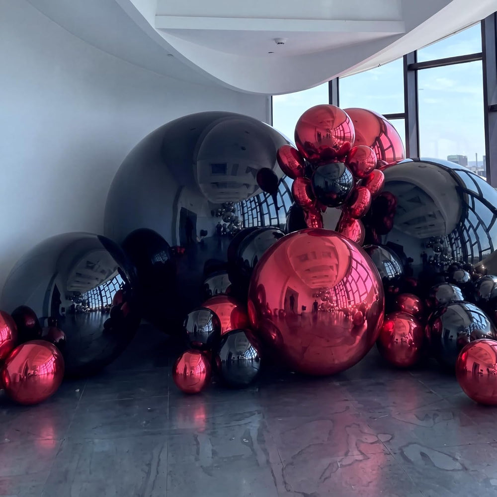 12 Pcs Giant Red Black Metallic Party Balloons, Assorted