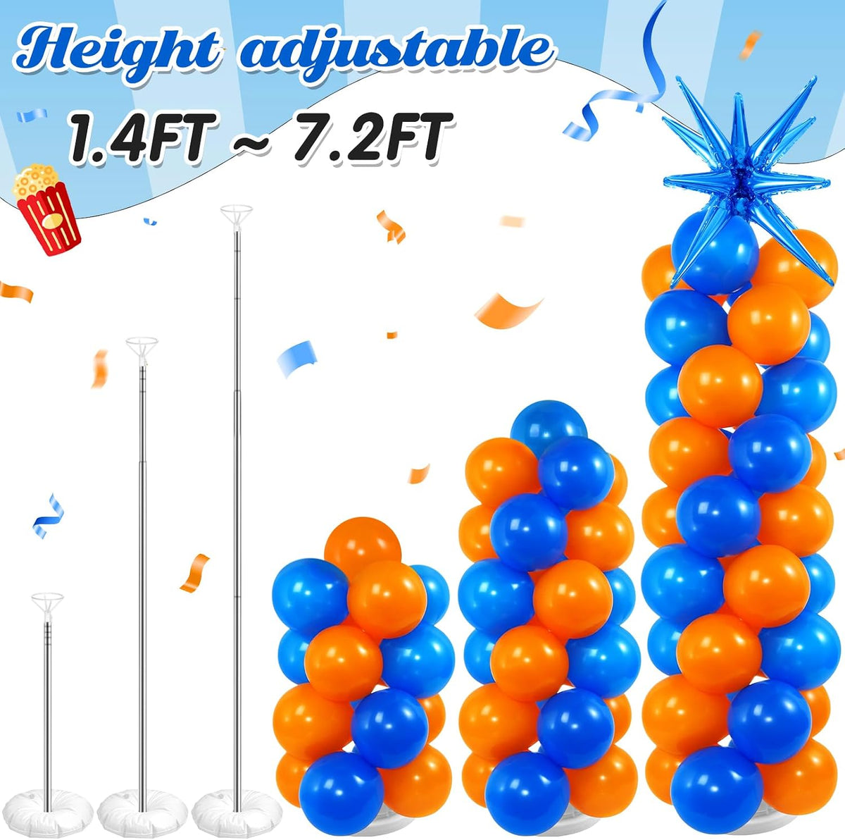 Sosation 2 Set Blue Orange Party Decor Cartoon Balloon Column Stand Kit