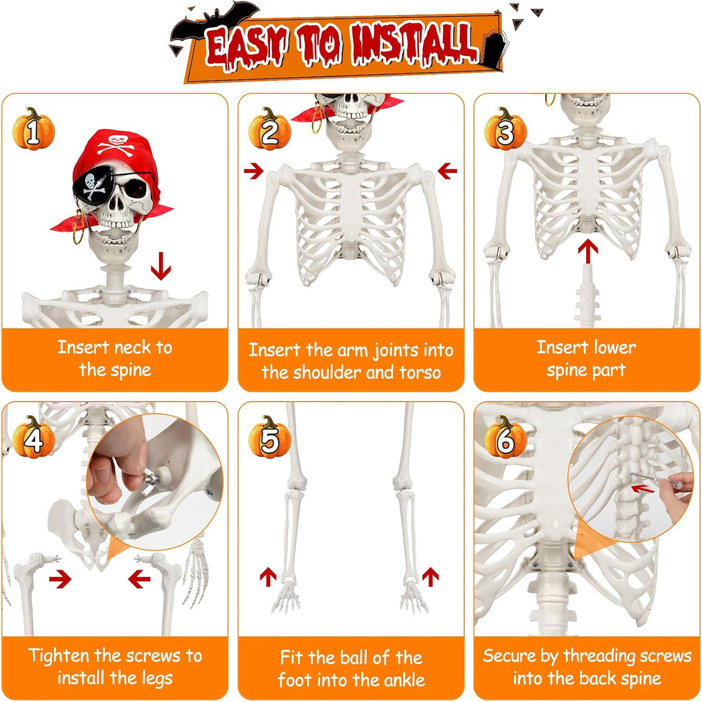 MyoGrip 5.5 FT Skeleton Halloween Decorations, Posable Full Body Life-Size Skeleton Prop with Movable Joints for Halloween Decorations Haunted House Outdoor Yard Prop