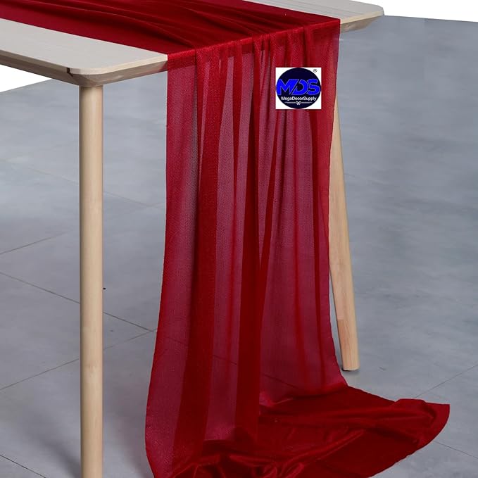 MDS 10 Pack 10ft Chiffon Table Runner 29 x 120 Inches Sheer Wedding Runner Romantic Rustic Table Runner for Wedding Decorations, Birthday Parties, Bridal Shower Party Arch Decor - Apple red