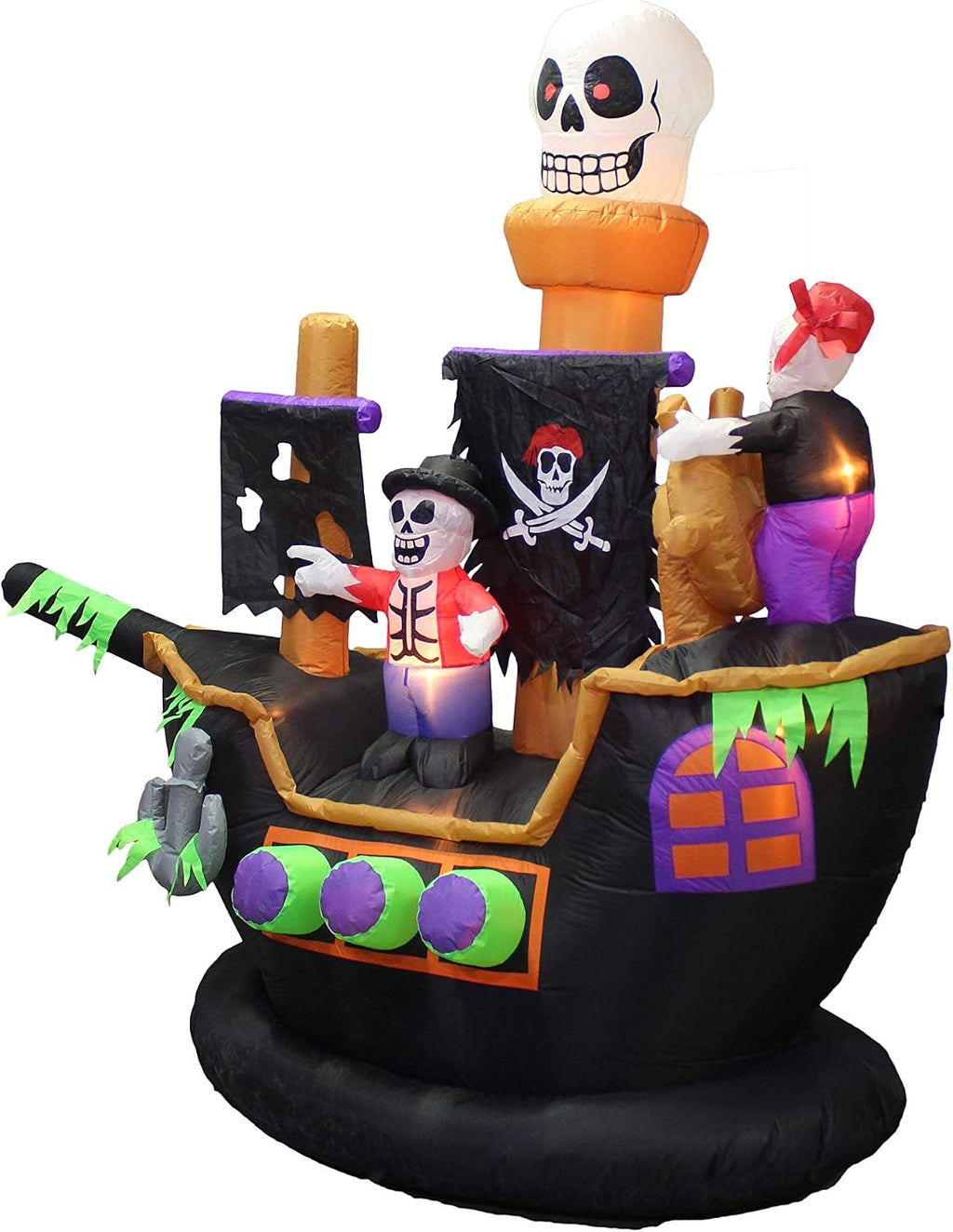 7 ft halloween inflatable skeletons ghosts on pirate, close-up detail