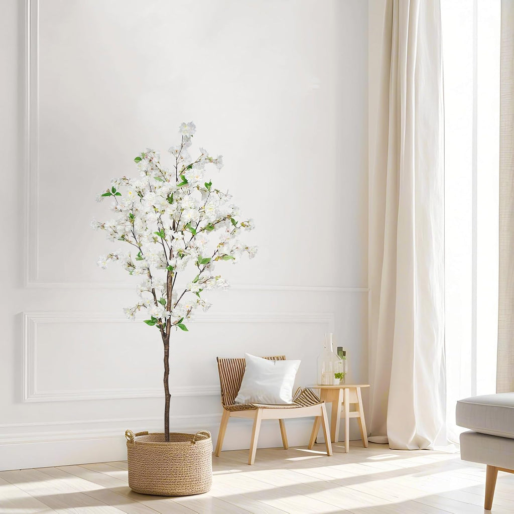 6ft artificial cherry blossom tree, lifelike white cherry shown in use