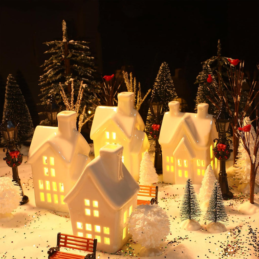 33 Pcs Ceramic Christmas Village Sets with LED Light Winter Village Decor