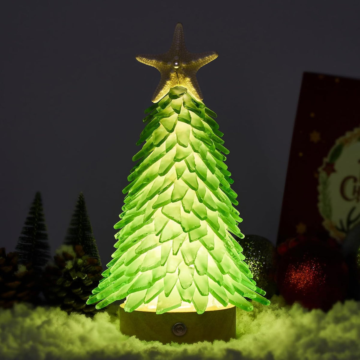 green sea glass christmas tree - handcrafted mini shown in use