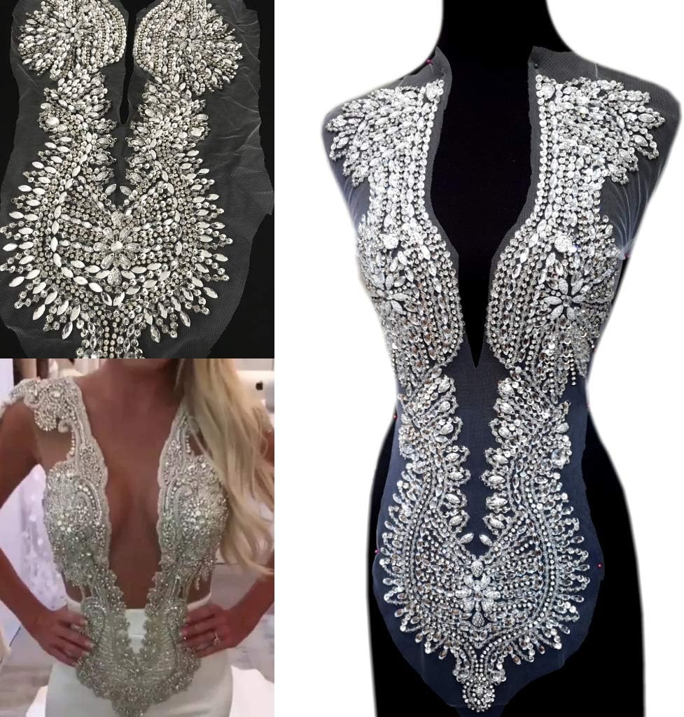 New Handmade Rhinestones Sequins Applique mesh Beaded Crystals Trim Patches f...