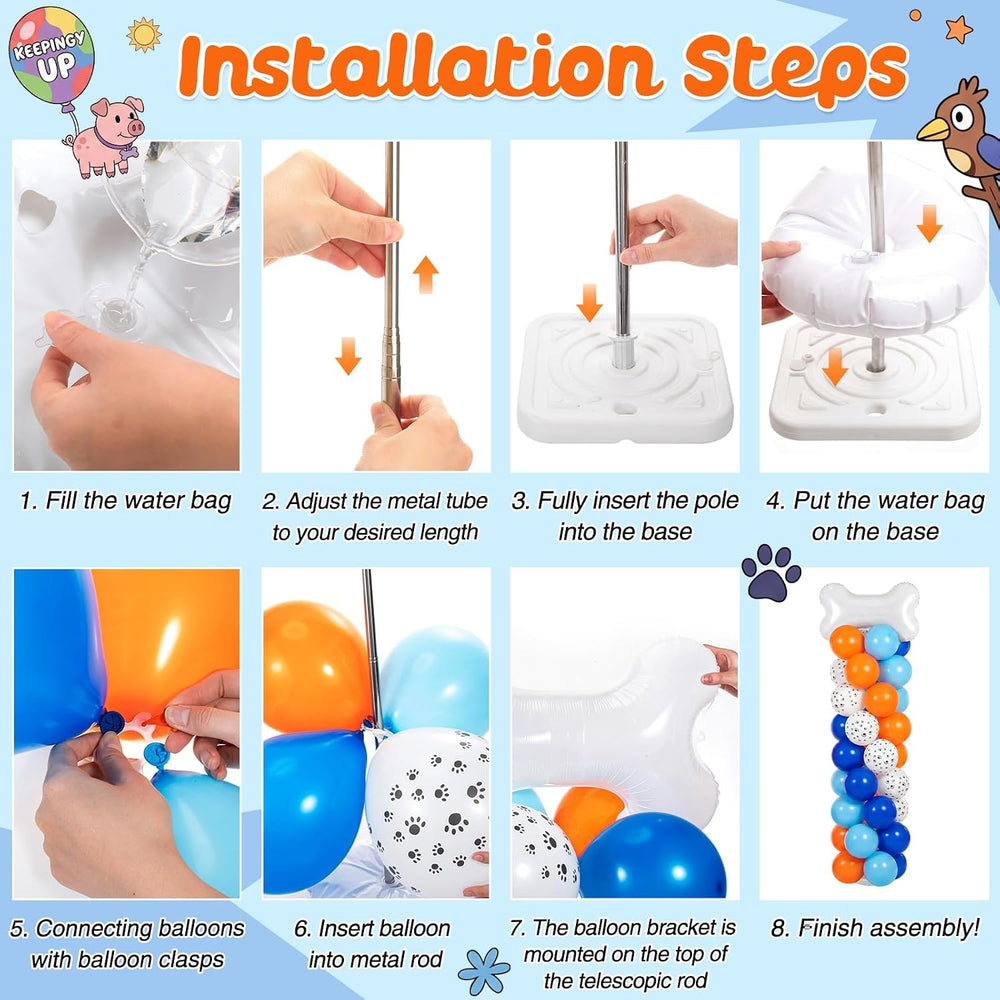 Jenaai 2 Set 163 Pcs Blue Dog Birthday Party Balloon Column Stand Kit