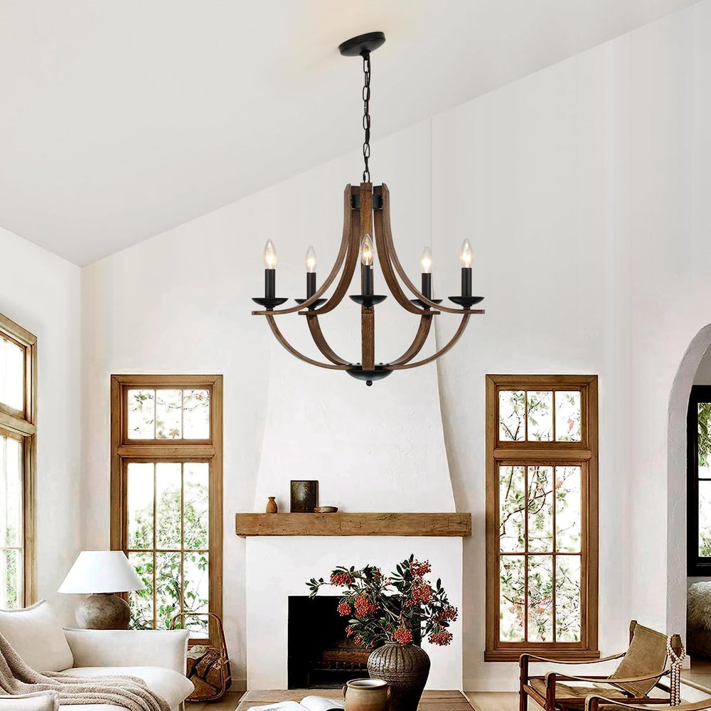 Farmhouse Chandeliers for Dining Room Light Fixture, 5-Light 24 inch Faux Woo...