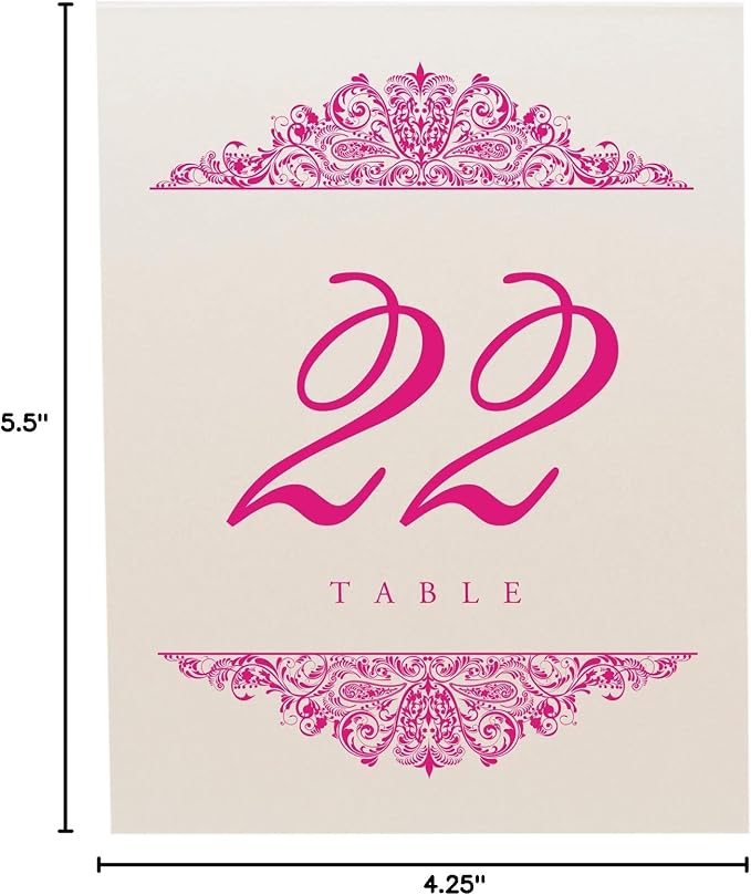 Paisley Wedding Table Numbers (Select Color/Quantity), Champagne, Fuschia, 1-60, Double Sided, Tent or Use in a Stand, Great for Parties & Restaurants - Made in the USA