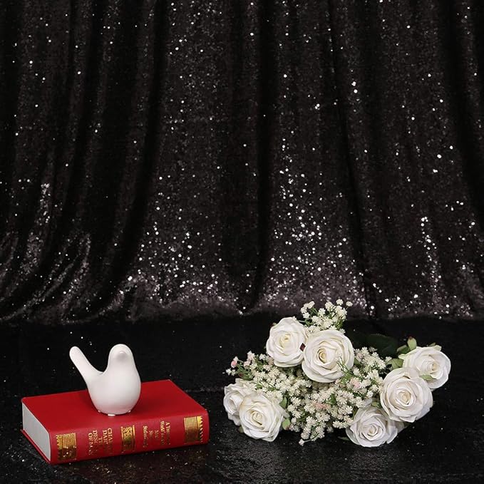 Eternal Beauty Black Sequin Backdrop, 8x8 Ft Halloween Glitter Background Curtains for Shimmer Photography Party Wedding Birthday Back Drop Decor