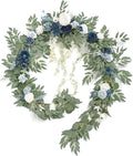 Ling's Moment 9FT Spring Flower Garland- Wedding Arch Flowers for Backdrop Decoration, Eucalyptus & Rose, Artificial Floral Garland for Mantle - Sweetheart Head Table Decor for Reception, Dusty Blue