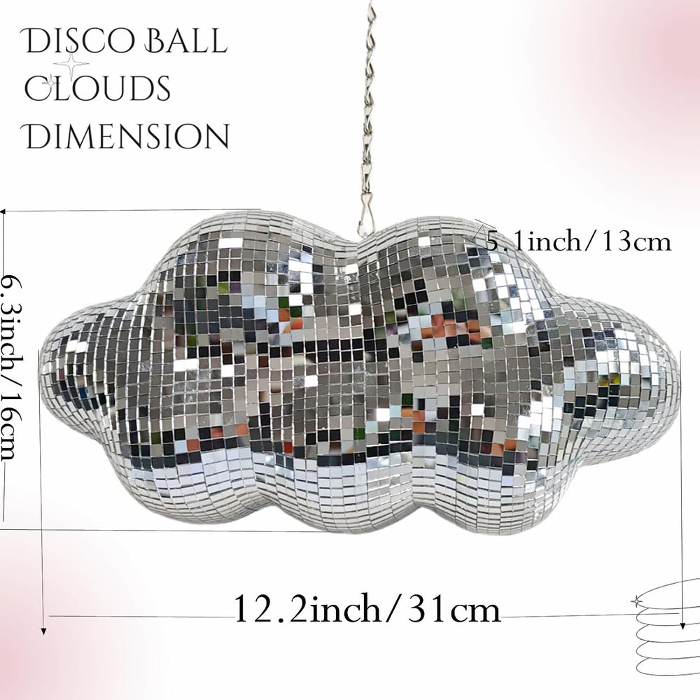 Silver Disco Cloud Ball, 12" Hanging Party Mirror Decor with Chain