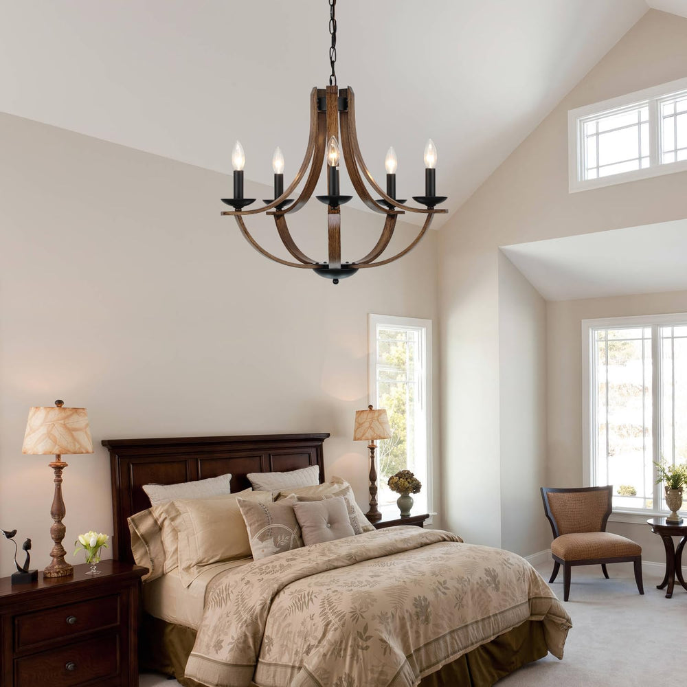 Farmhouse Chandeliers for Dining Room Light Fixture, 5-Light 24 inch Faux Woo...