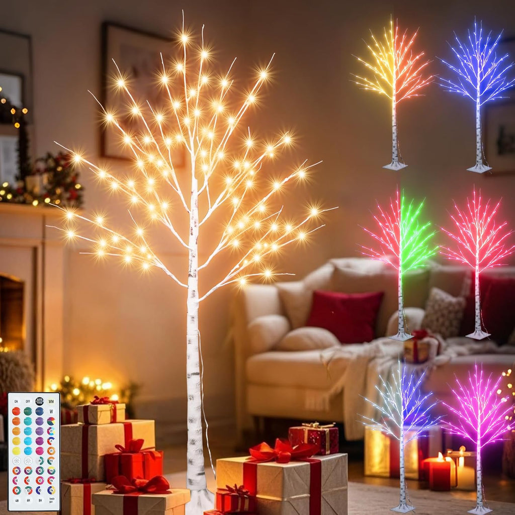 Pooqla 5 ft RGB Lighted Birch Tree, 35 Colors Light Up Christmas Tree