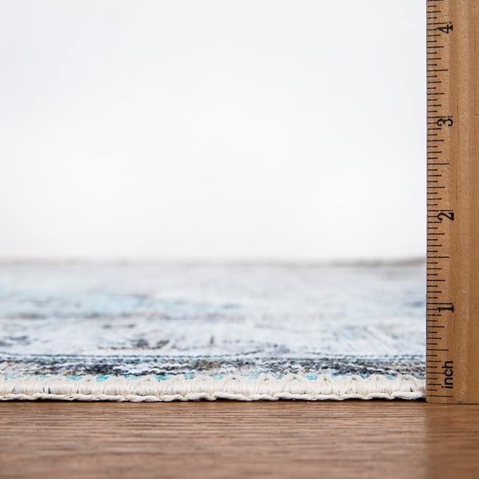Bloom Rugs Washable Non-Slip 4' x 6' Rug - Beige/Blue Traditional Area Rug for Living Room, Bedroom, Dining Room, and Kitchen - Exact Size: 4' x 6'
