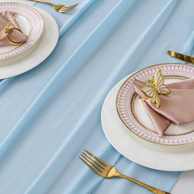 12Pack 9ft Chiffon Table Runner 14x108 Inch Sheer Romantic Table Runner for Wedding Birthday Party Bridal Shower Outdoor Decoration-Blue Mist