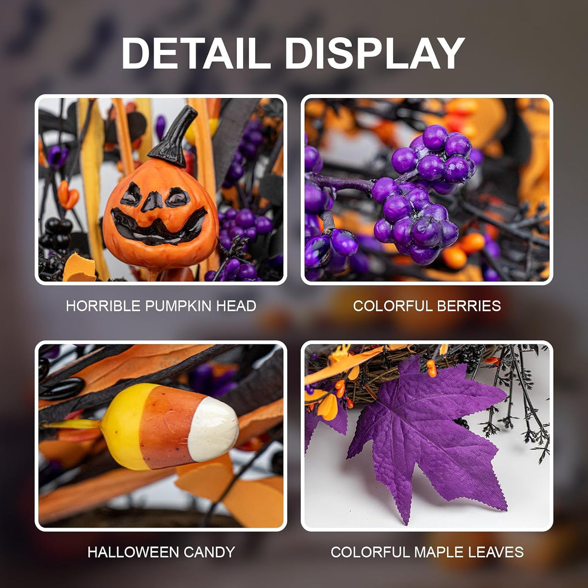 j'floru black halloween wreath 22 inch artificial halloween showing dimensions