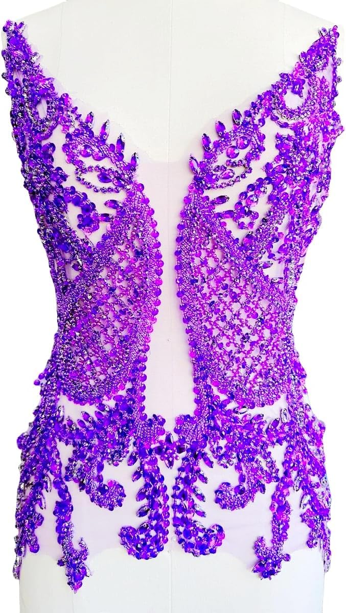 1PCS Handmade Shining Rhinestones Lace Applique Handsewing Beads Patches Trim...
