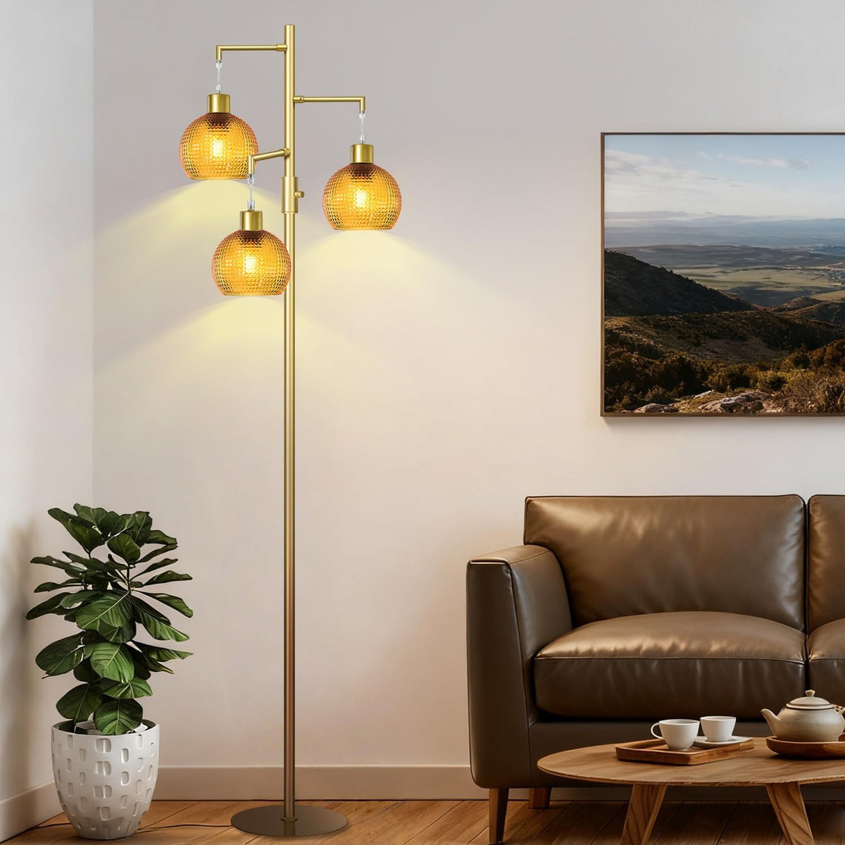 Modern Floor Lamp for Living Room,Mid Century Standing Tree Lamps Dimmable