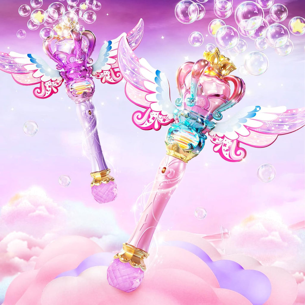 Uregoio 2 Pack Spinning Light Up Princess Bubble Wand(Pink & Purple)