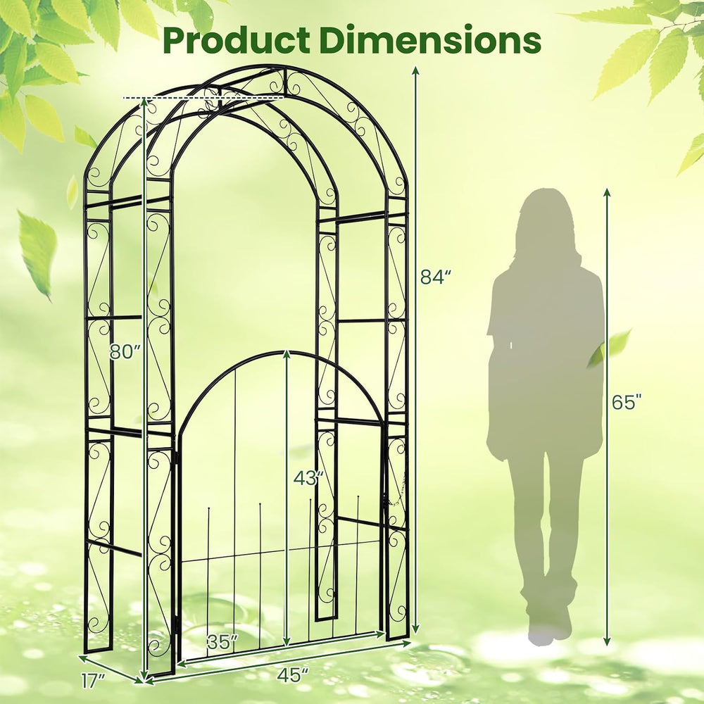 Giantex 84'' Metal Garden Arbor with Gate, Arch Trellis for Climbing ...