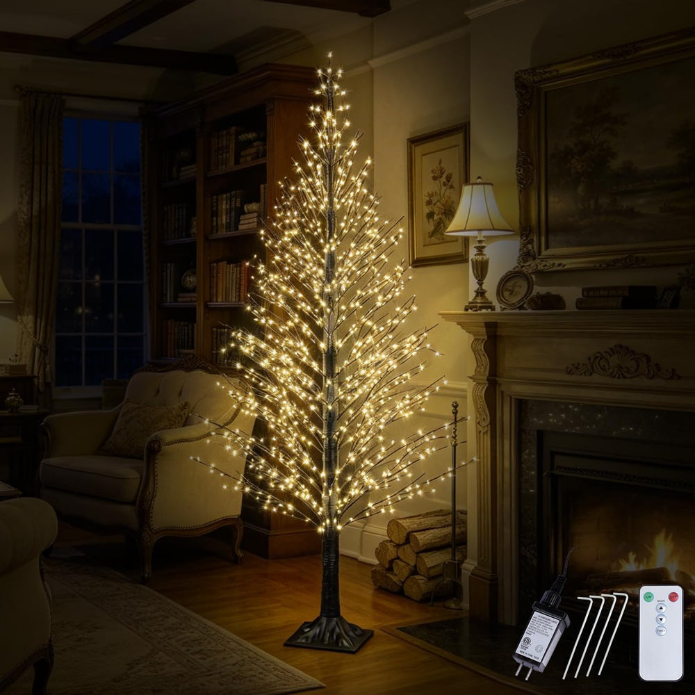 7FT Lighted Black Tree with LED Lights, Prelit Lighted Halloween Tree with Re...