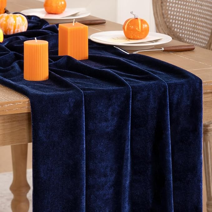 Navy Blue Velvet Table Runner Fall Thanksgiving Navy Table Runner 20 x 120 Inch Luxurious Elegant Velvet Fabric Friendsgiving Table Decorations for Christmas Dinner Wedding Bridal Baby Shower