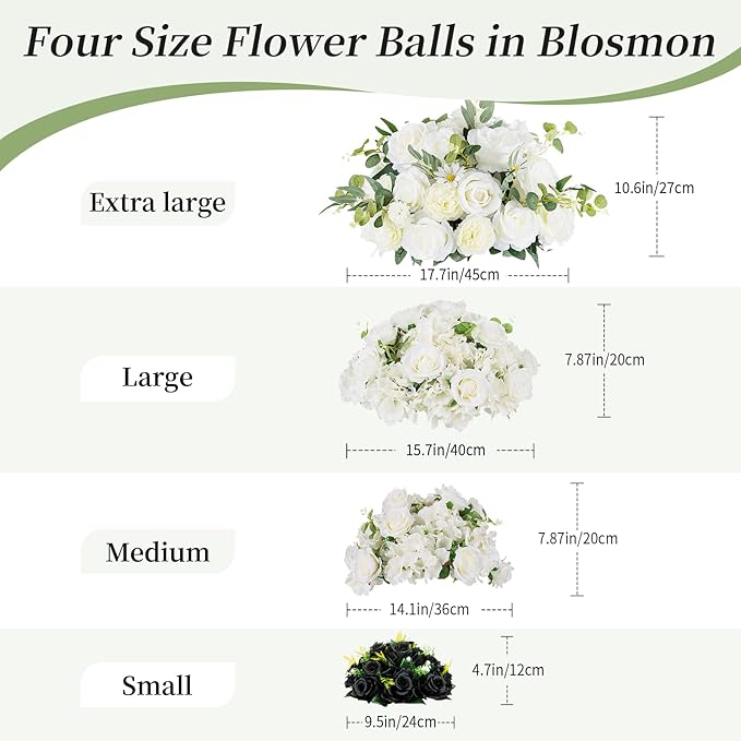 BLOSMON Flower Balls Wedding Rose Centerpieces 6 Pcs Black Fake Flowers Kissing Balls Decor Artificial Floral Arrangements Flower Bouquet of Roses Home Party Room Table DIY Decorations