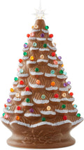 Casafield Hand Painted Ceramic Christmas Tree, Gingerbread 18-Inch Pre-Lit Tree with 186 Multi Color Lights and 2 Star Toppers