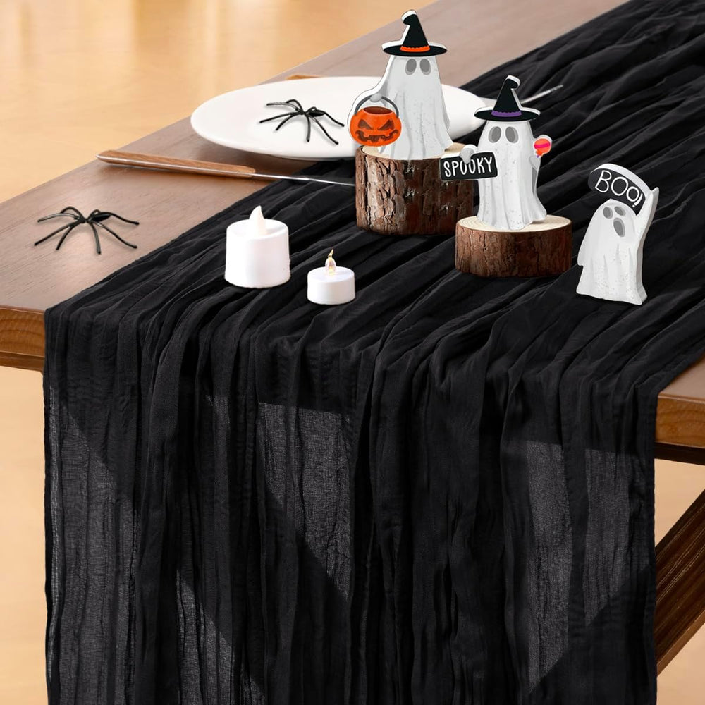 Black Table Runner Halloween Fall Cheesecloth Wedding Birthday Party Decor
