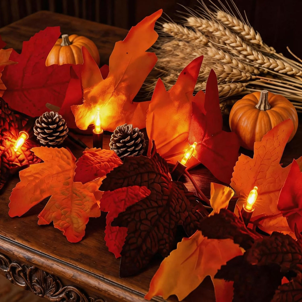 2Pack 9Ft 50 LED Maple Leaf Garland Battery Operated with Timer,8 Modes Water...