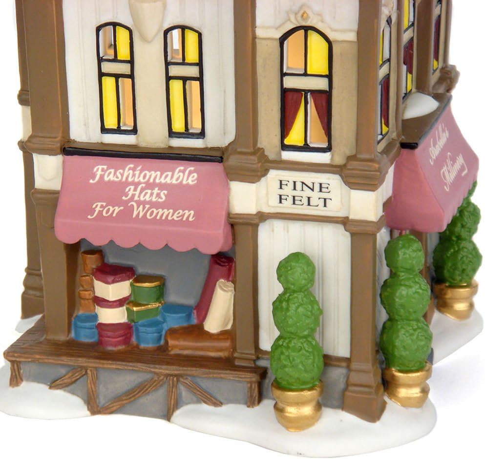 department 56 dickens' village arabella's millinery lit house, close-up detail