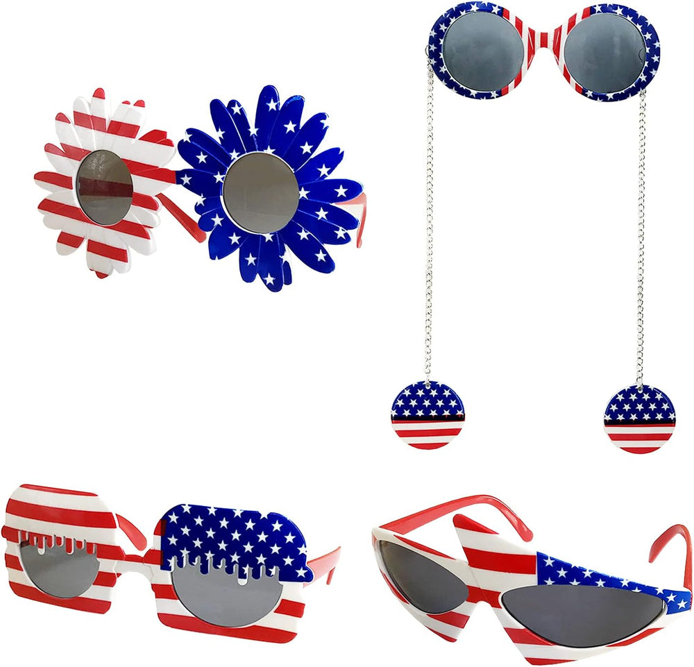 12 American Flag Party Glasses, USA Patriotic Sunglasses Photo Booth Props