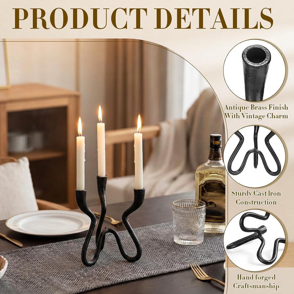Black Triple Candle Holder Cast Iron Candelabra