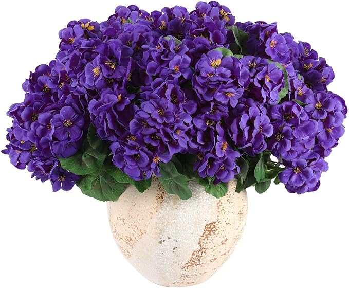 Hananona Artificial Geranium Flowers for Outdoors Geranium Silk Flowers Outdoor UV Resistant Garden Plants Faux Flowers for Home Kitchen Table Centerpieces Decor (12, Purple) (12 Pcs)