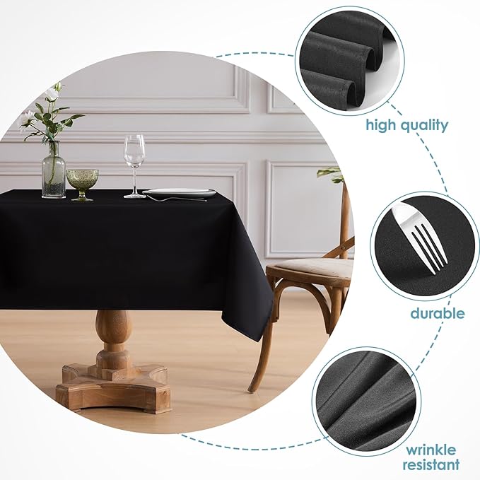 VidaFete Square Tablecloth 10 Pack52 x 52 Inch Tablecloths Stain Wrinkle Resistant Polyester Dining Table Cover for Kitchen Dinning Party Wedding Rectangular Tabletop Buffet Decoration(Black) (10 Pack)