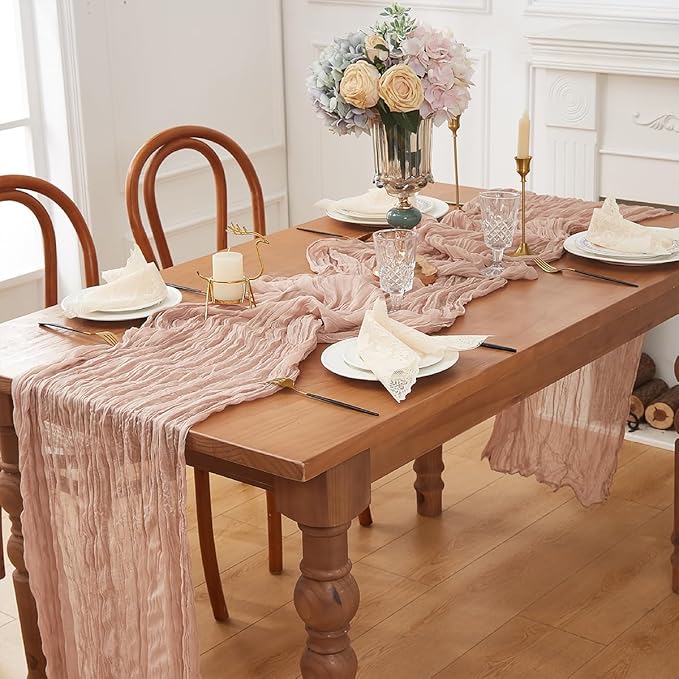 Nude 6 Pack Cheesecloth Table Runner 120 Inch 10 FT Boho Rustic Gauze for Wedding Baby Shower Party Farmhouse Summer Home Decor Washable