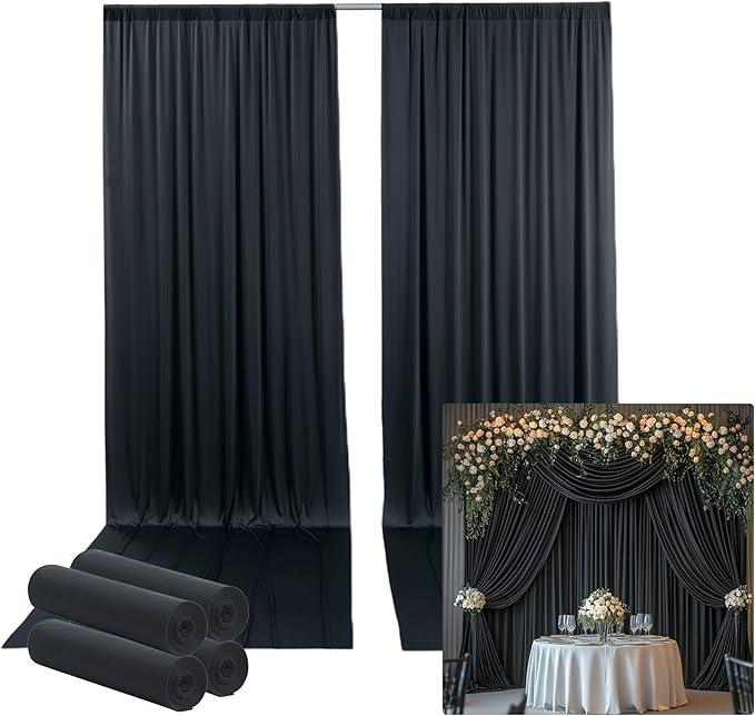20ftx14FT Wrinkle Free Black Backdrop Curtain, 4 Panels 14FT Height Black Wedding Backdrop Drapes, Silky Polyester Back Drop Cloth for Birthday Photography Background Party Backdrop Draping