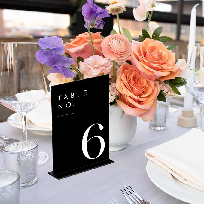 JINMURY Black Wedding Table Numbers 1-20 with Stands, 5"x7" Black Acrylic Table Numbers with White Font, Perfect for Wedding Party Reception(1-20, 5"x7")