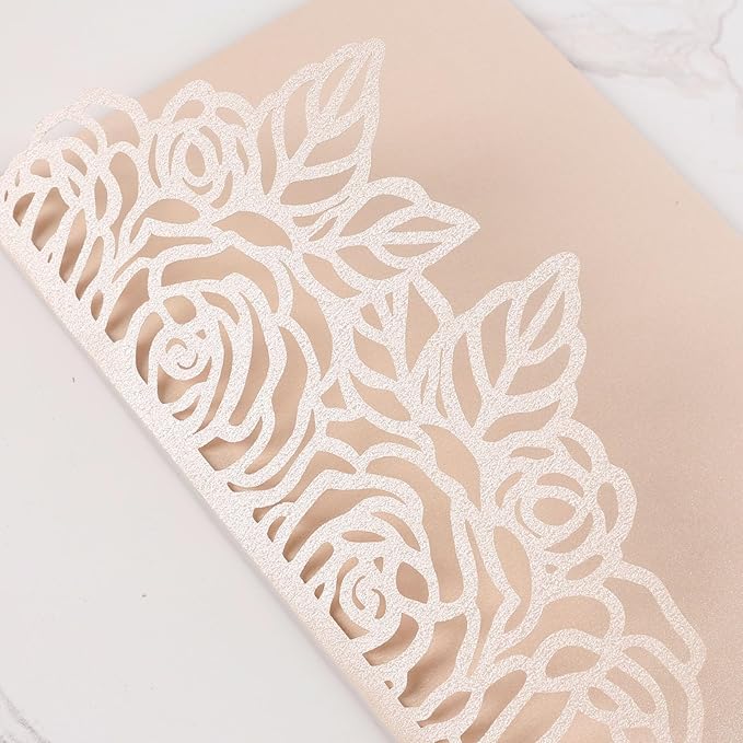 50pcs Tri-Fold Laser Cut Invitation with Envelope Blank Inner Sheets RSVP Cards Personalized Wedding Invitations for Bridal Shower QuinceañEra Engagement Birthday Invites 5X7 Inch Blush Pink