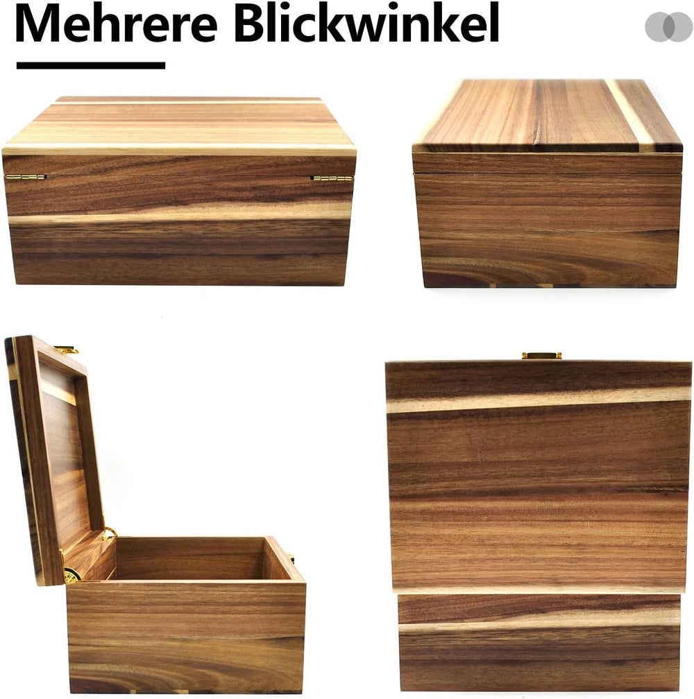 Large Wooden Storage Box with Hinged Lid, Acacia Wood Keepsake Chest