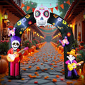 DomKom 8FT Halloween Inflatable Blow Up Decorations Archway, Day of the Dead Inflatable Arch, Dia De Los Muertos Yard Decorations, Sugar Skull Guitar Skeleton, Built‑in LED Lights, Outdoor Lawn Garden