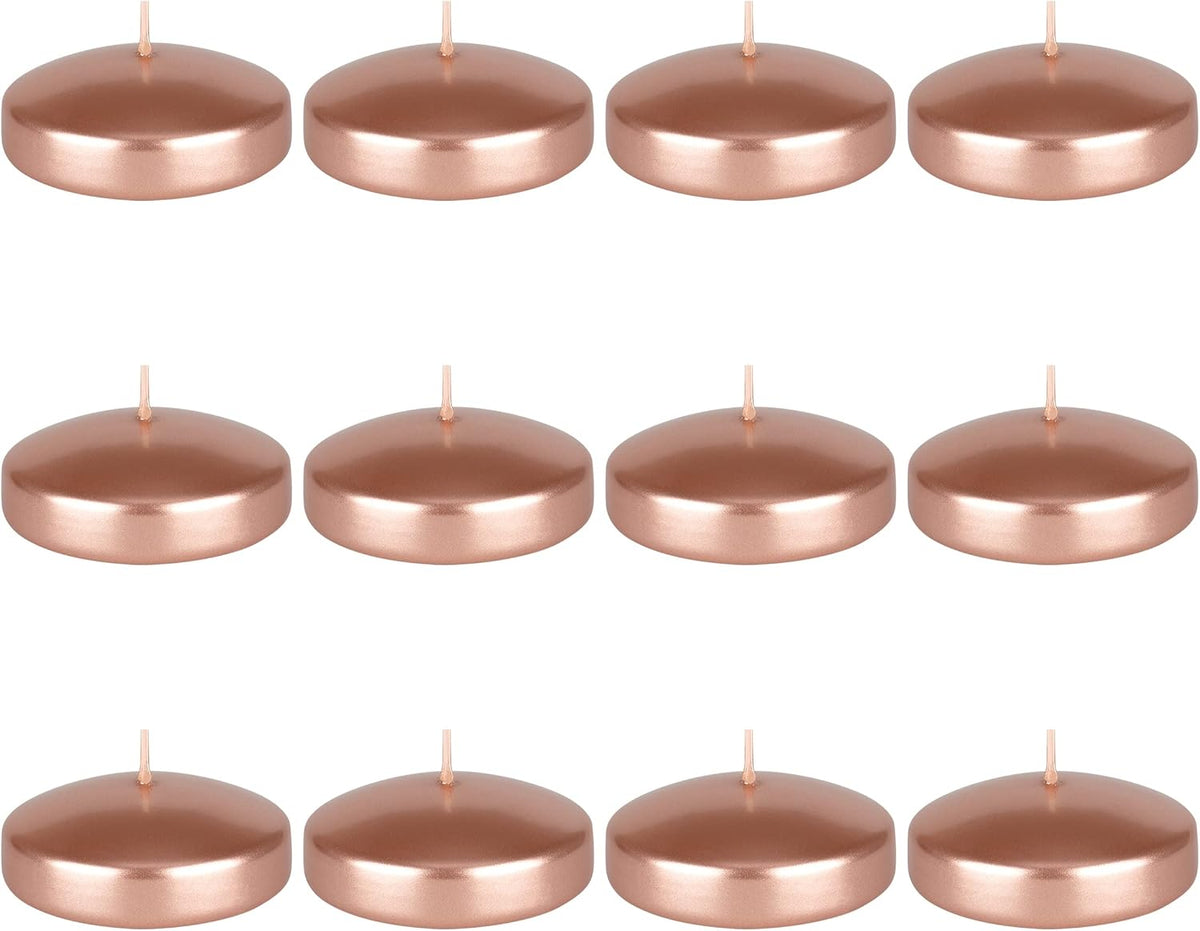 Mega Candles 12 pcs Unscented Rose Gold Floating Candles, Hand Poured Wax Candle 3 Inch Diameter, Home Décor, Wedding Receptions, Centerpieces, Occasions, Events, Festivities, Meditations, Spas