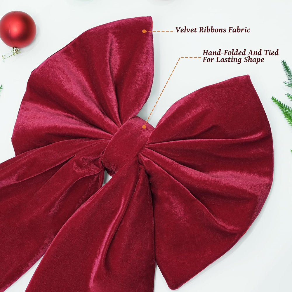 Christmas Decorations - 2 Pack Large Red Velvet Christmas Bows