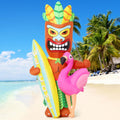 GOOSH 6 FT Summer Inflatables Tiki Luau Decorations Blow Up Yard with Flamingo and Surfboard Built-in LEDs for Hawaiian Party Beach Surfing Yard