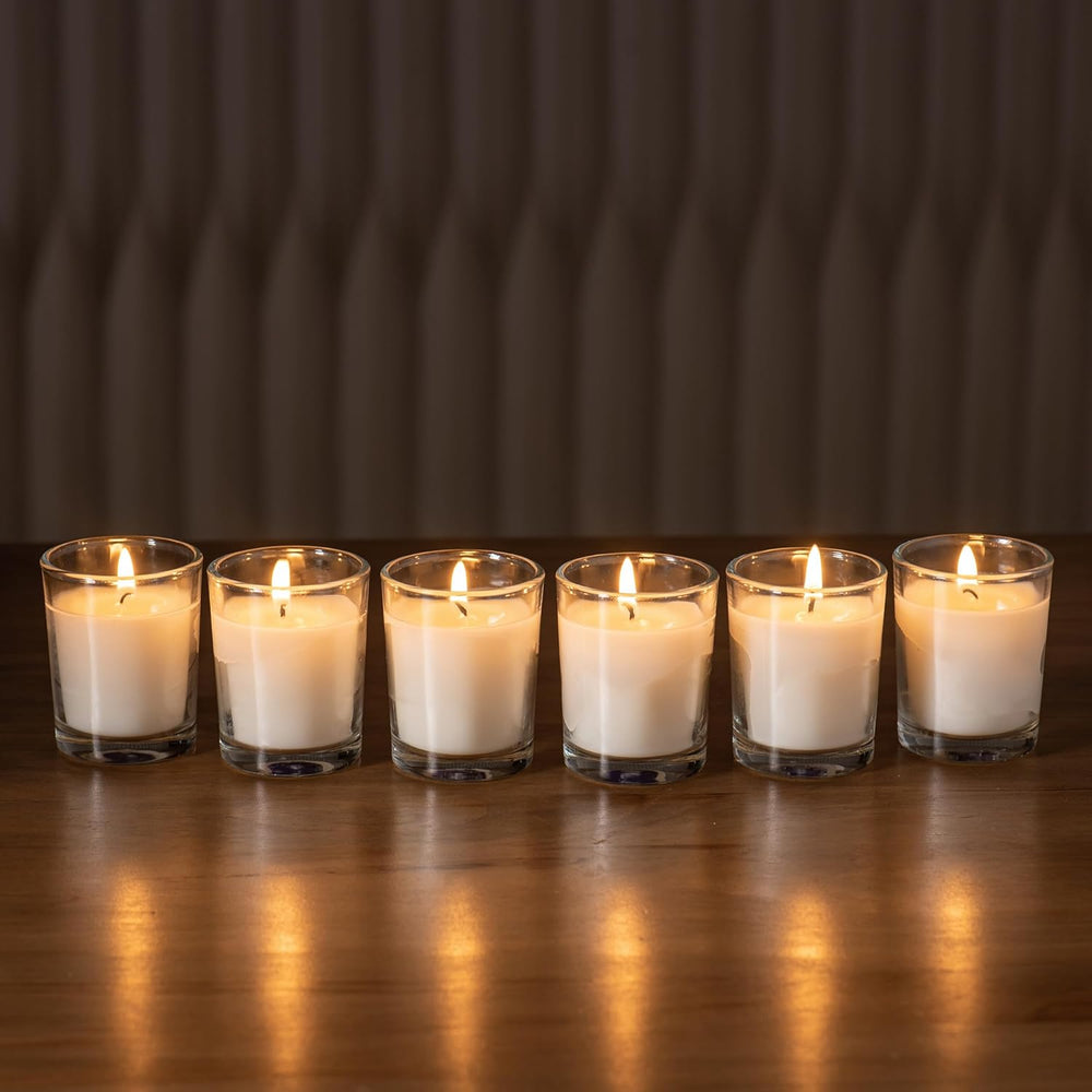 Housecret 60 Pack Warm White Unscented Clear Glass Filled Votive Candles. Han...