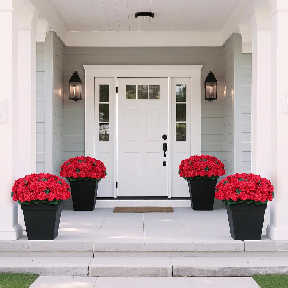 2 Sets Artificial Geraniums Topiary Ball Trees for Front Porch Decor(Red)